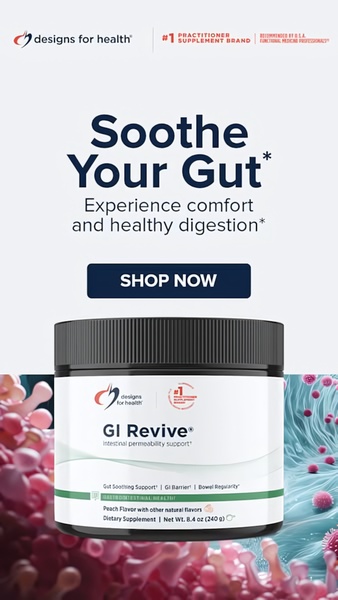 A minimalist, benefit-oriented advertisement for a gut health supplement featuring high-contrast typography and anatomical imagery.